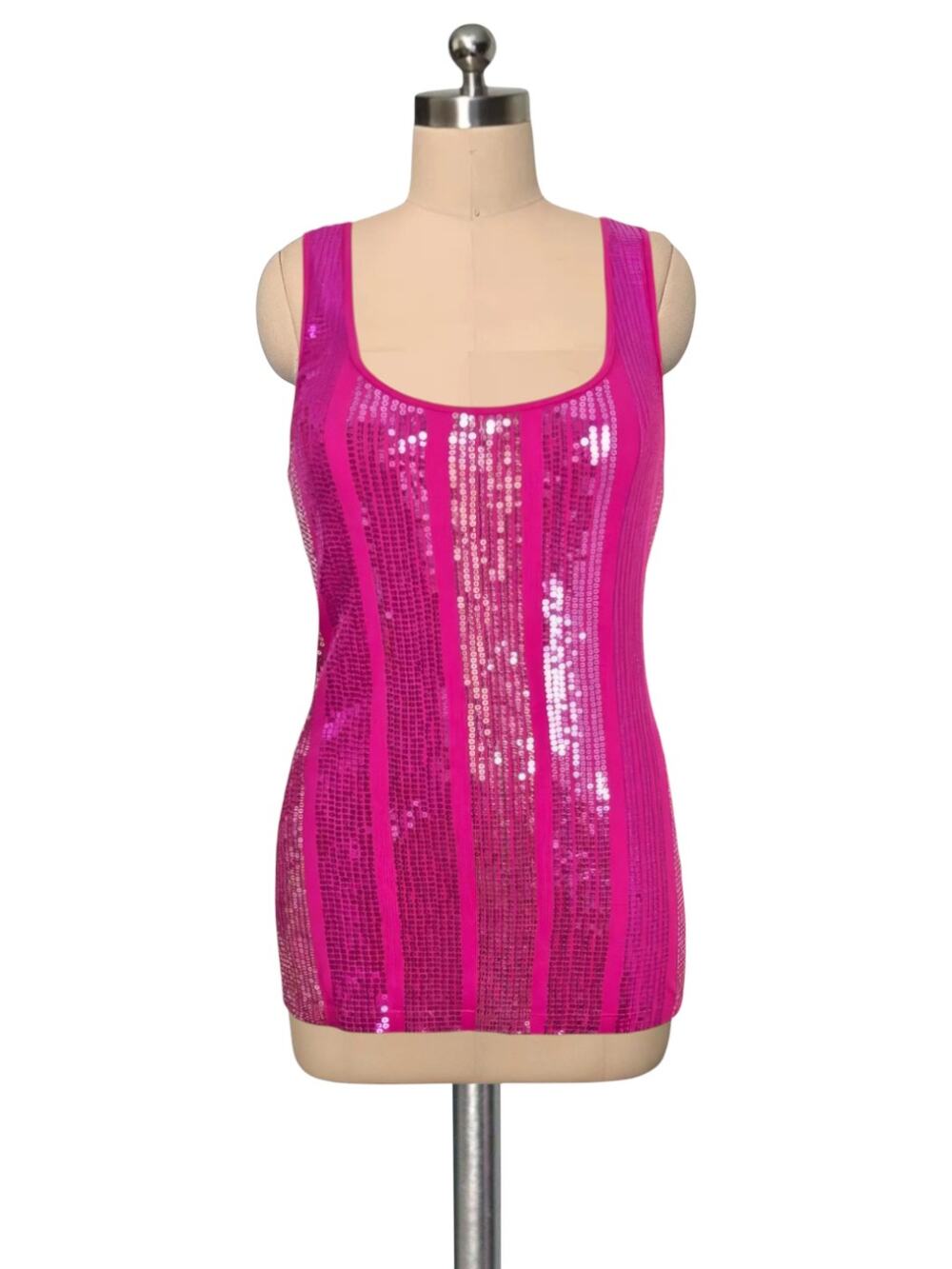 Vintage Y2K 90's EXPRESS Pink  Silver Sequins Tank Top 100% Pima Cotton M